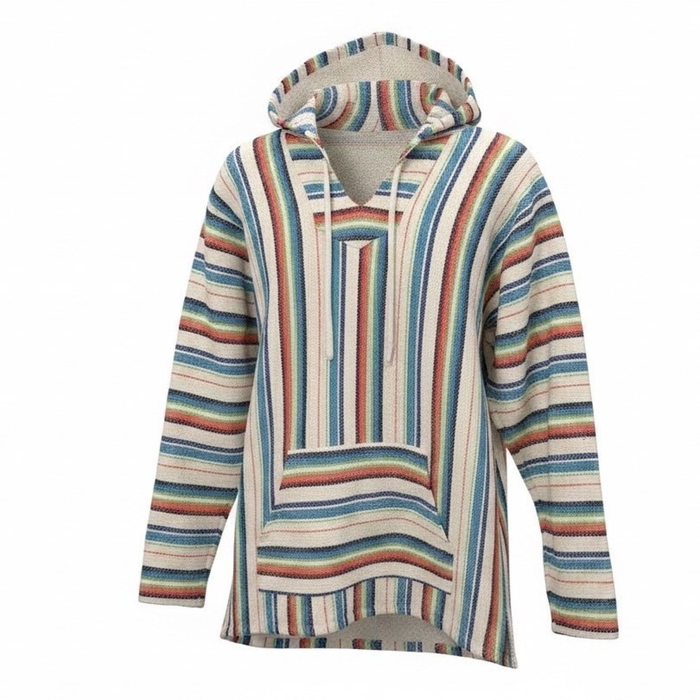 Ron Jon Surf Shop Senor Lopez Baja Hoodie Multi Color Striped Mexican Blanket